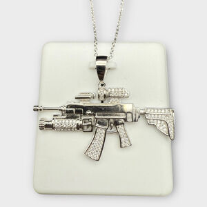 Sterling Silver Tone Gun Pendant Necklace - Silver